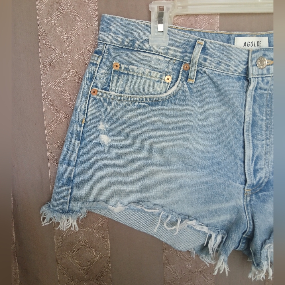 💎 AGOLDE Parker Vintage Cut Off Short In Swapmeet Women's Blue Denim Shorts - Picture 10 of 10